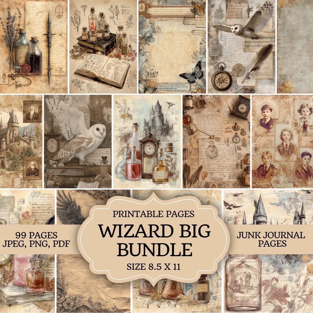 Wizard Junk Journal Big Bundle Digital Kit | Magic School Printable ...