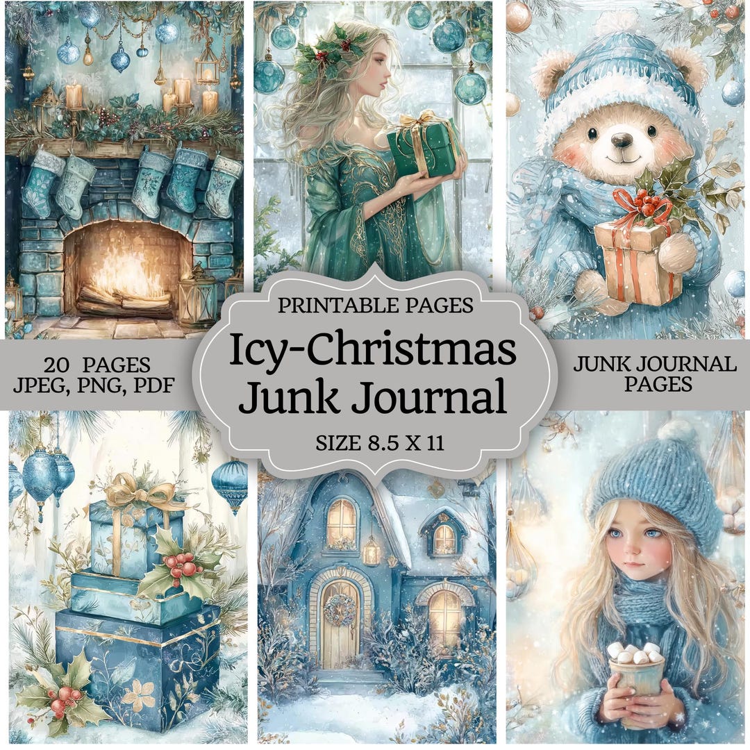 Winter Wonderland Junk Journal Kit, Icy Christmas Printable Pages ...