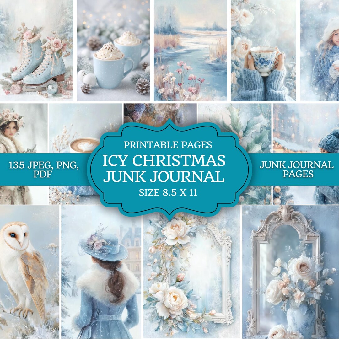 Icy Christmas Junk Journal Kit – Printable Winter Scene Pages, Snowy ...