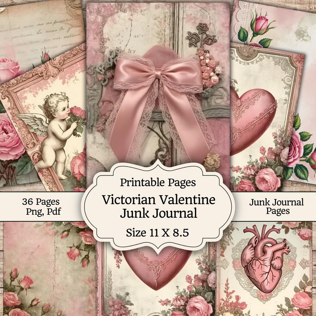 Victorian Valentine Junk Journal Kit, Romantic Vintage Hearts, Antique ...