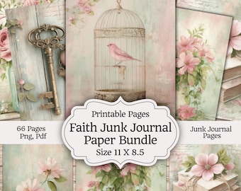 Paquete de papel para diario de fe, páginas cristianas vintage shabby chic, imprimible para diario bíblico, descarga digital