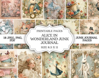 Alice in Wonderland Junk Journal Kit – Printable Vintage Pages, Gothic Fairytale Ephemera & Fantasy Scrapbooking Papers