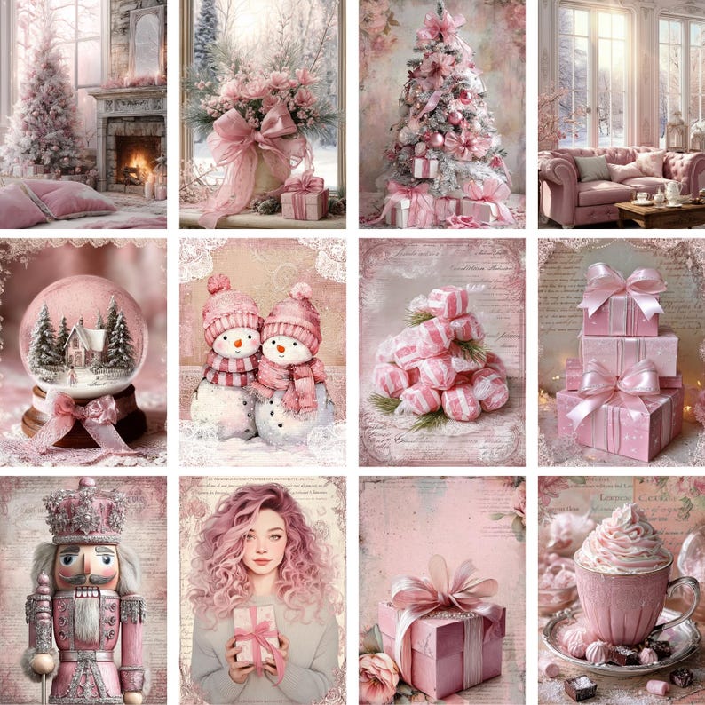 Pink Christmas Junk Journal Kit Digital | Shabby Chic Printable Pages ...
