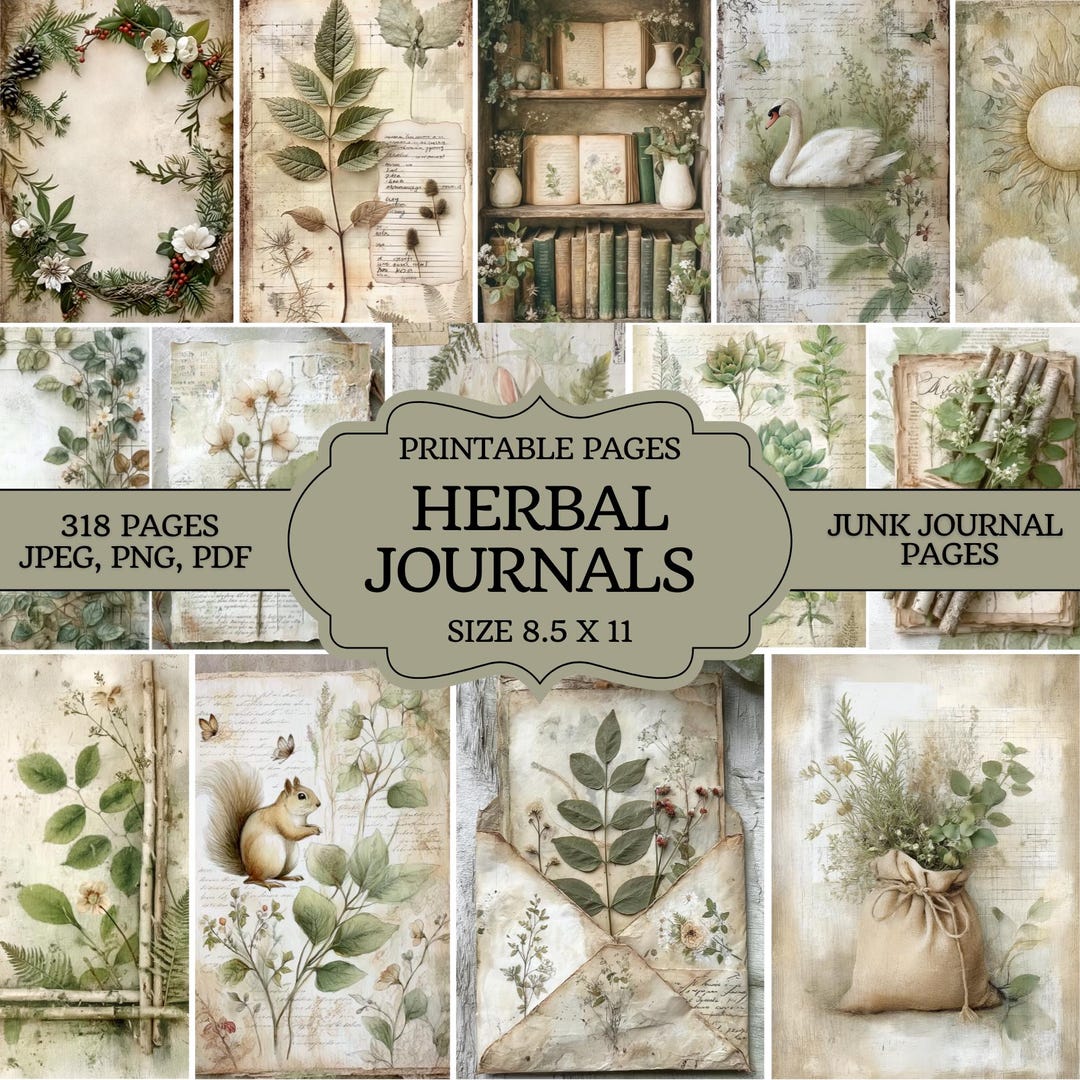 Herbal Junk Journal Pages Bundle, Botanical Herbal Junk Journal ...