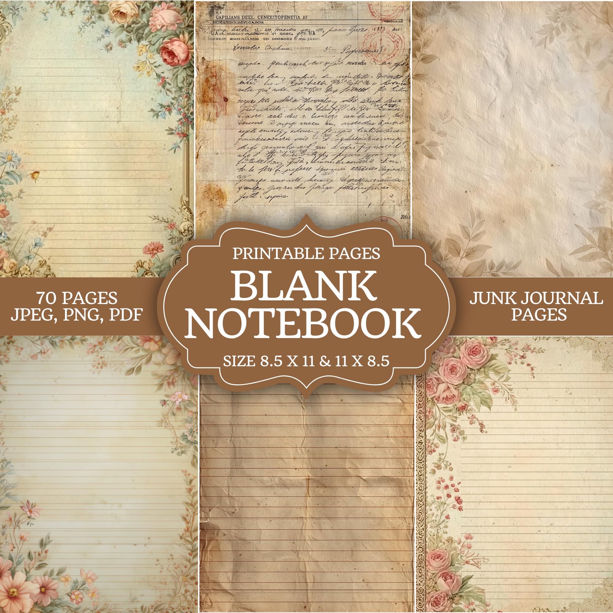 Blank Notebook Paper Junk Journal Kit Digital |vintage Aged Writing ...