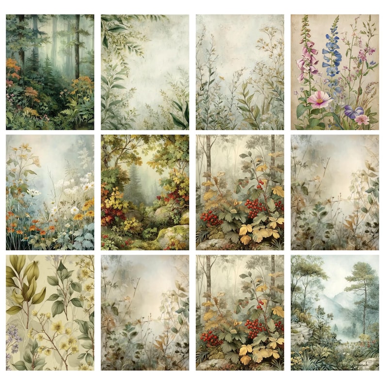 Old Forest Junk Journal Pages Kit Digital | Woodland Printable Ephemera ...