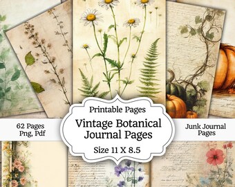 Vintage Botanical Journal Pages,100 Printable Floral Ephemera Sheets for Junk Journaling, Scrapbooking,and DIY Paper Crafts Digital Download