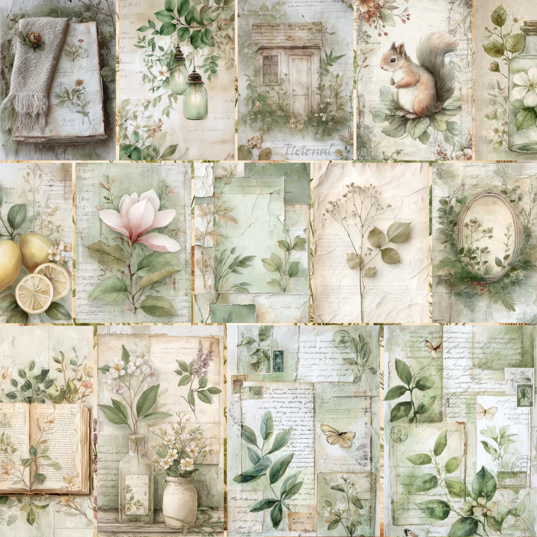 Herbal Junk Journal Pages Bundle, Botanical Herbal Junk Journal ...