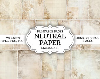 Kit de diario basura en papel neutro: páginas imprimibles de estilo vintage para álbumes de recortes, papel para diario estilo shabby chic y hojas de collage digital.