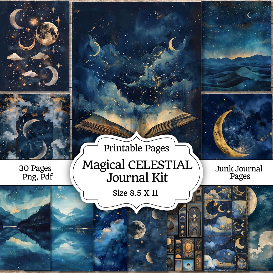 Celestial Junk Journal Kit - 30 Magical Moon and Star Printable Pages ...