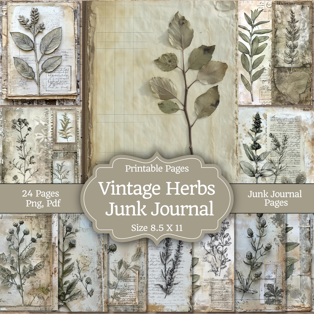 Vintage Herbs Junk Journal Kit, Botanical Scrapbook Printable Pages ...