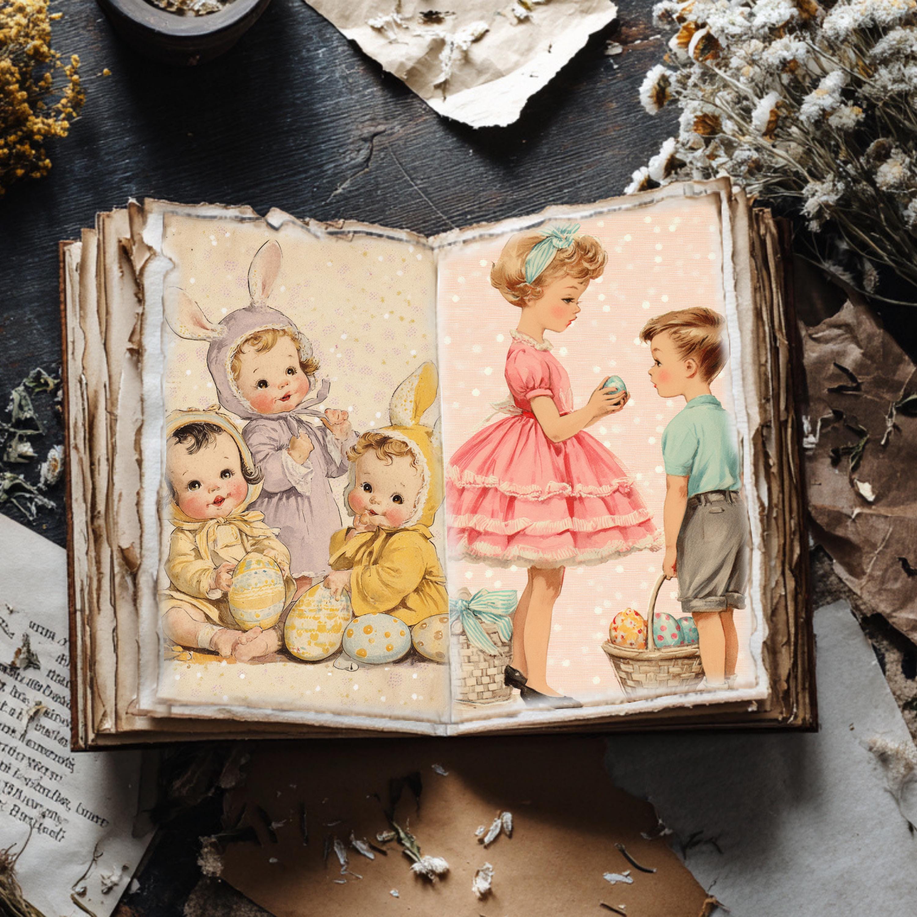 Vintage Easter Kids Junk Journal Pages, Printable Shabby Easter ...