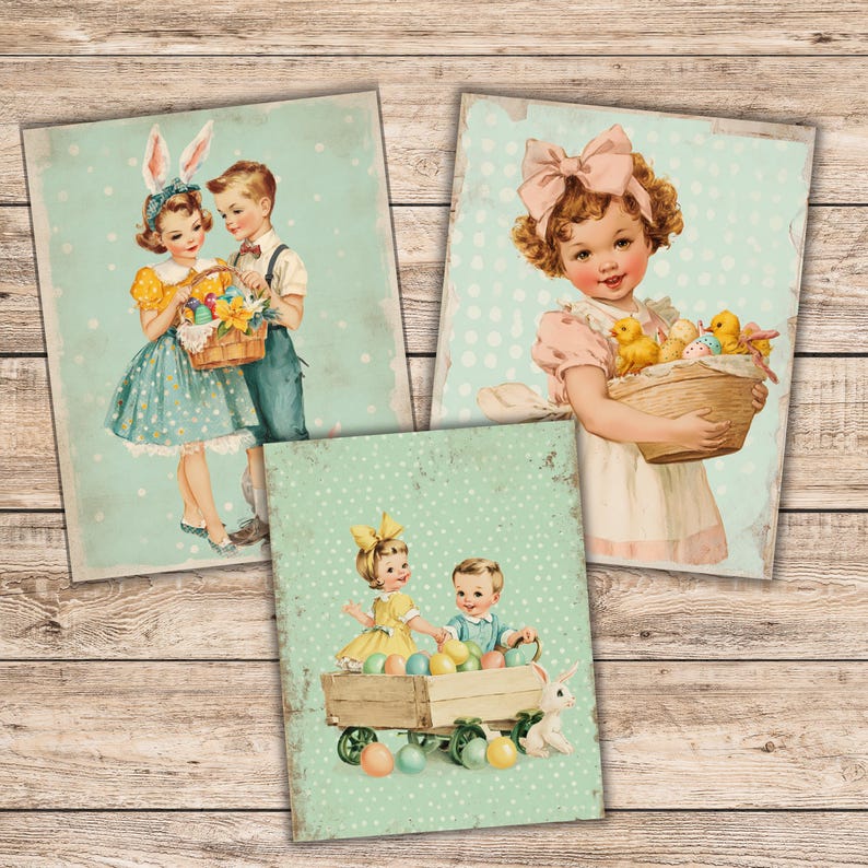 Vintage Easter Kids Junk Journal Pages, Printable Shabby Easter ...