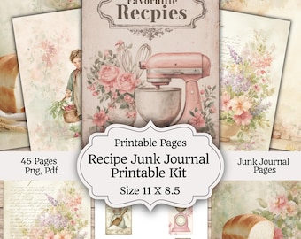 Kit stampabile per diario di ricette spazzatura, scrapbooking da cucina vintage, diario di cucina della nonna, sfondi digitali per ricette scritte a mano