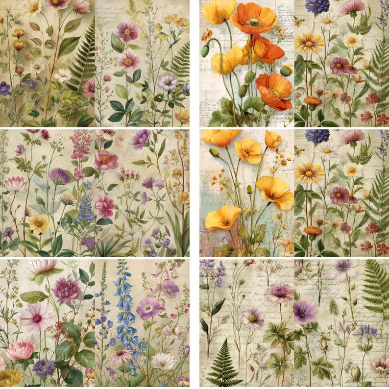 Botanical Flowers Junk Journal Kit – Printable Floral Pages, Vintage ...