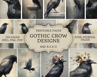 Kit de diario basura gótico con temática de cuervos y brujería, páginas imprimibles, decoración vintage oscura para Halloween, papel para álbumes de recortes