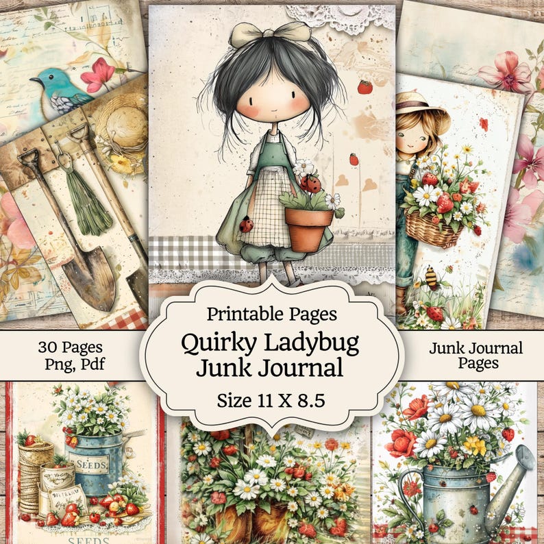 Quirky Ladybug Junk Journal Kit, Whimsical Ladybug Fairies, Cottagecore ...