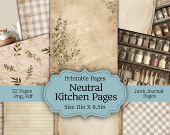 Páginas de recetas de cocina neutrales, repostería, pasteles, postres, diario de comida chatarra, material imprimible, diario de cocina, descarga digital