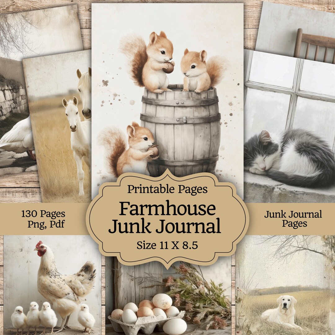 Farmhouse Junk Journal Pages, Rustic Farm Ephemera, Shabby Chic Vintage ...
