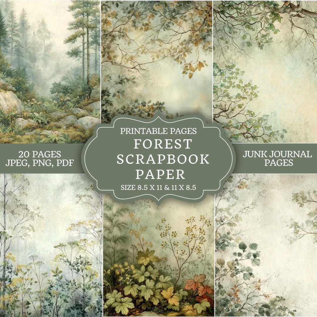 Old Forest Junk Journal Pages Kit Digital | Woodland Printable Ephemera ...
