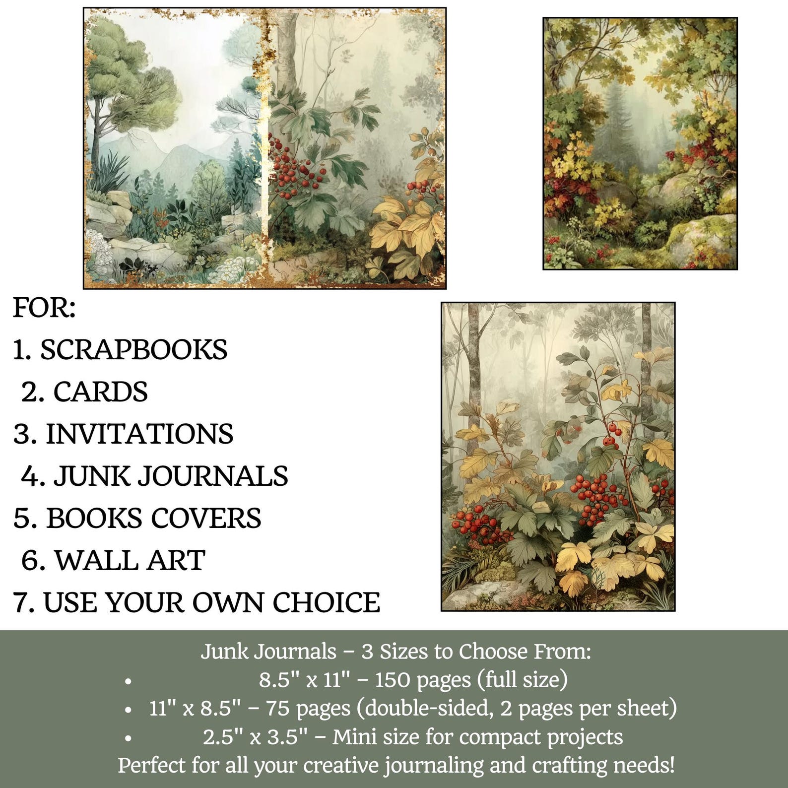 Evergreen Forest Junk Journal Pages Digital | Botanical Watercolor ...