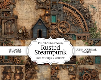 Kit de diario vintage steampunk, papeles digitales para álbumes de recortes, efímeras imprimibles, hojas de collage grunge, descarga instantánea, papel victoriano