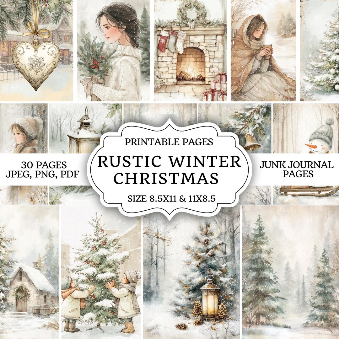 Rustic Winter Junk Journal Kit – Cozy Forest Printable Pages, Snowy ...