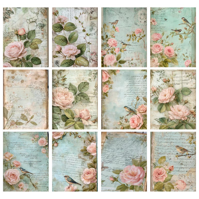 Shabby Chic Roses Junk Journal Kit – Vintage Digital Papers, Printable ...