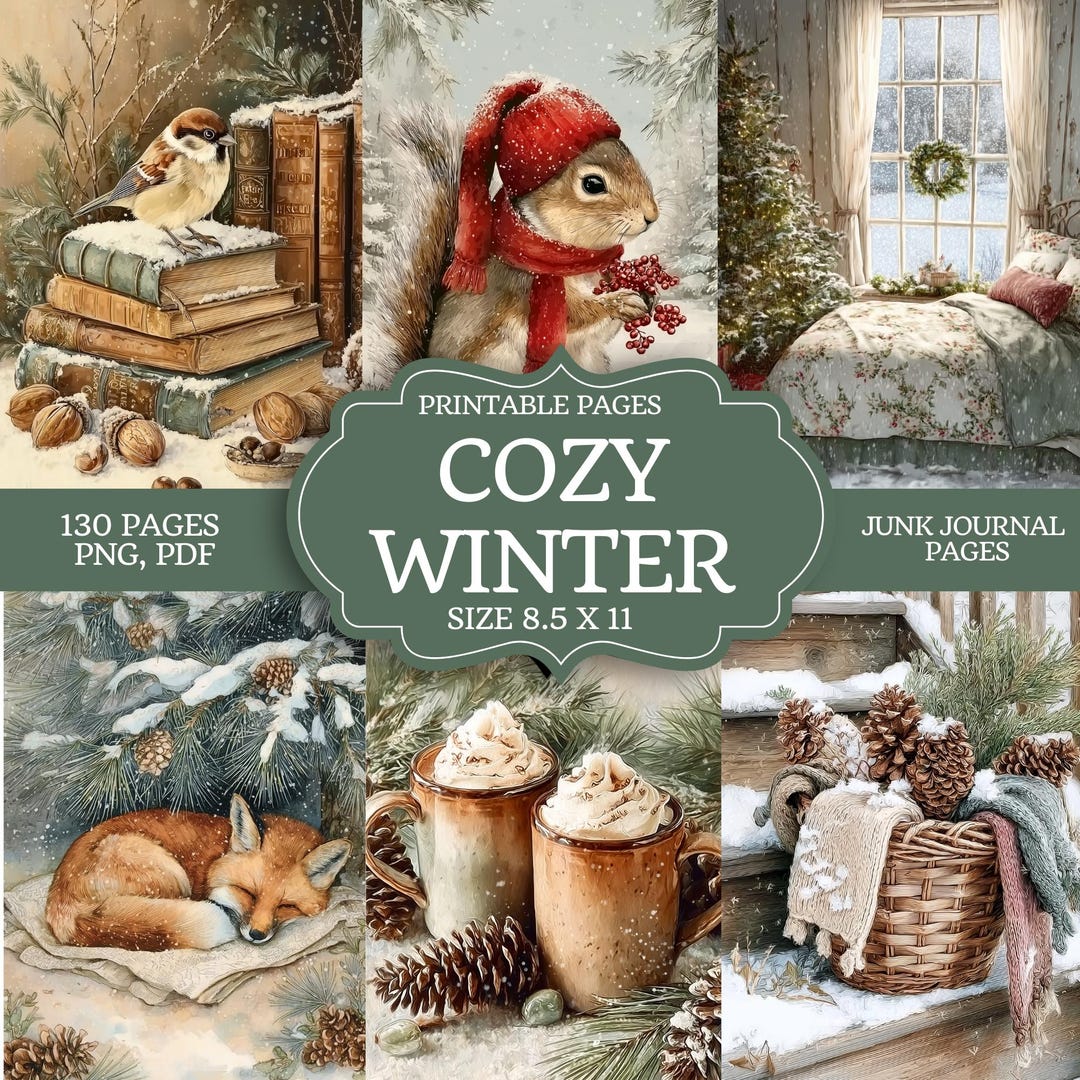 Cozy Winter Junk Journal Kit, Rustic Christmas Printable Pages, Digital ...