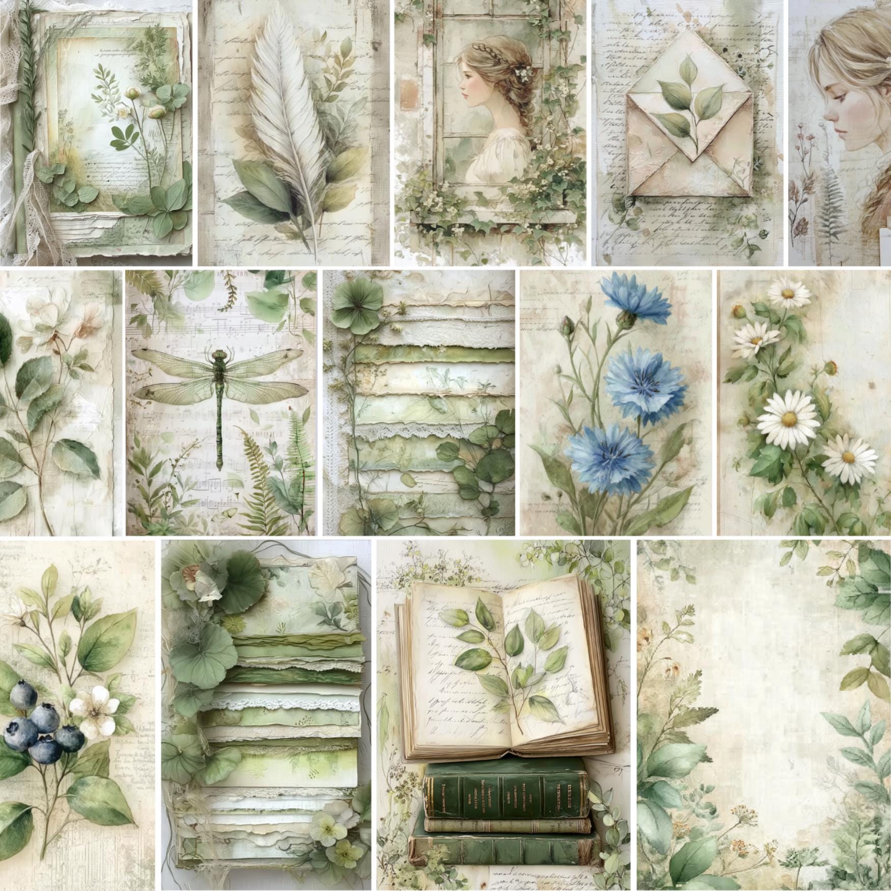Herbal Junk Journal Pages Bundle, Botanical Herbal Junk Journal ...
