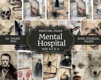 Gothic Asylum Junk Journal Kit, Mental Hospital Files Ephemera, Vintage Psychiatric Documents, Dark Printable Pages, Digital Download