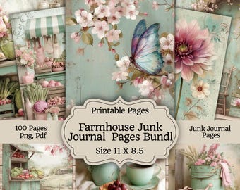 Kit de diario basura de estilo rústico, papeles imprimibles de estilo cottagecore francés, diario vintage shabby chic, papel digital para álbumes de recortes