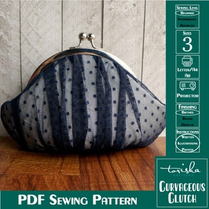 Patrón de costura PDF de bolso clutch de marco medio redondo, bolso de noche