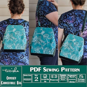 Convertible backpack PDF sewing pattern, shoulder bag, cross body bag, sling bag, Projector and A0 files