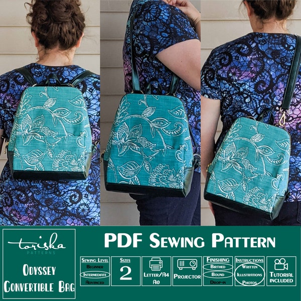 Convertible backpack PDF sewing pattern, shoulder bag, cross body bag, sling bag, Projector and A0 files