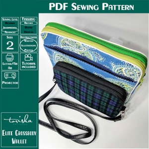 Cartera bandolera, cartera con doble cremallera patrón de costura PDF, funda para tableta