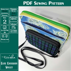 Crossbody wallet, double zipper wallet PDF sewing pattern, tablet case