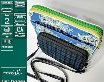 Crossbody wallet, double zipper wallet PDF sewing pattern, tablet case