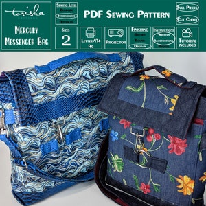 Messenger Bag, laptop bag PDF sewing pattern, crossbody or shoulder image 1