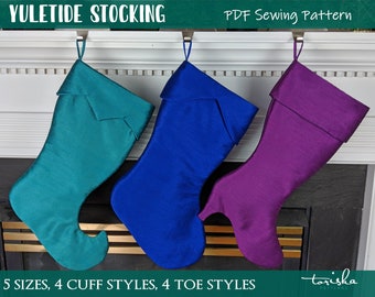 Christmas stocking PDF sewing pattern, Yuletide Stocking by Toriska,