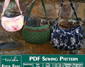 Hobo bag PDF sewing pattern, slouchy shoulder bag with zipper, Projector and A0 files