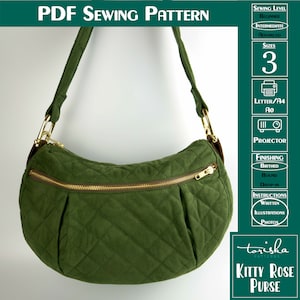 Hobo Umhängetasche Geldbörse PDF Schnittmuster, Reißverschluss Handtasche mit Taschen