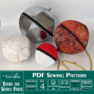 Patrón de costura PDF bolso esfera, bolso forma bola, bolso bola 3D, proyector y archivo A0