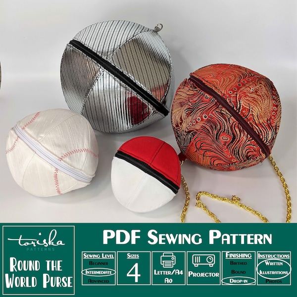 Sphere Bag PDF Sewing Pattern: 3D Ball Purse (A0, Projector File)