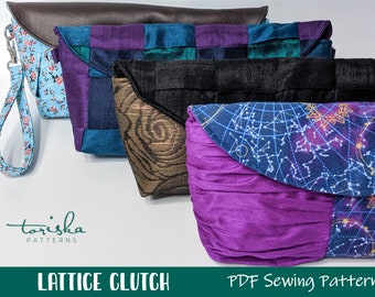 Woven flap clutch bag, easy clutch purse PDF sewing pattern, Projector and A0 files