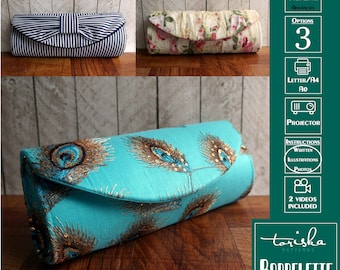 Barrel clutch purse PDF sewing pattern, clutch bag with flap