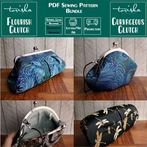 Frame purse PDF sewing pattern bundle, round frame clutch, rectangle frame clutch image 1