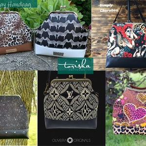 Puede incluir: Cinco bolsos Lyla May diferentes con varios patrones y dise&ntilde;os. Los bolsos son todos negros con un cierre dorado y una correa de cadena. Los patrones incluyen estampado de leopardo, estampado de cebra, un dise&ntilde;o de calavera y flores, un patr&oacute;n inspirado en Louis Vuitton y un dise&ntilde;o de coraz&oacute;n rosa y marr&oacute;n.