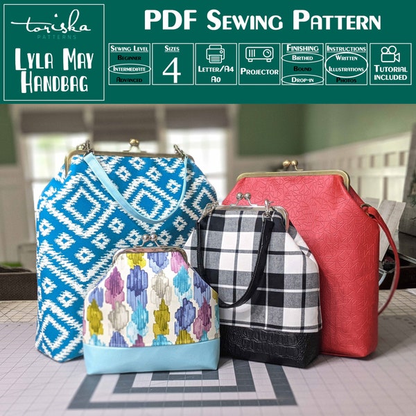 Rectangle frame handbag PDF sewing pattern, Lyla May Handbag by Toriska
