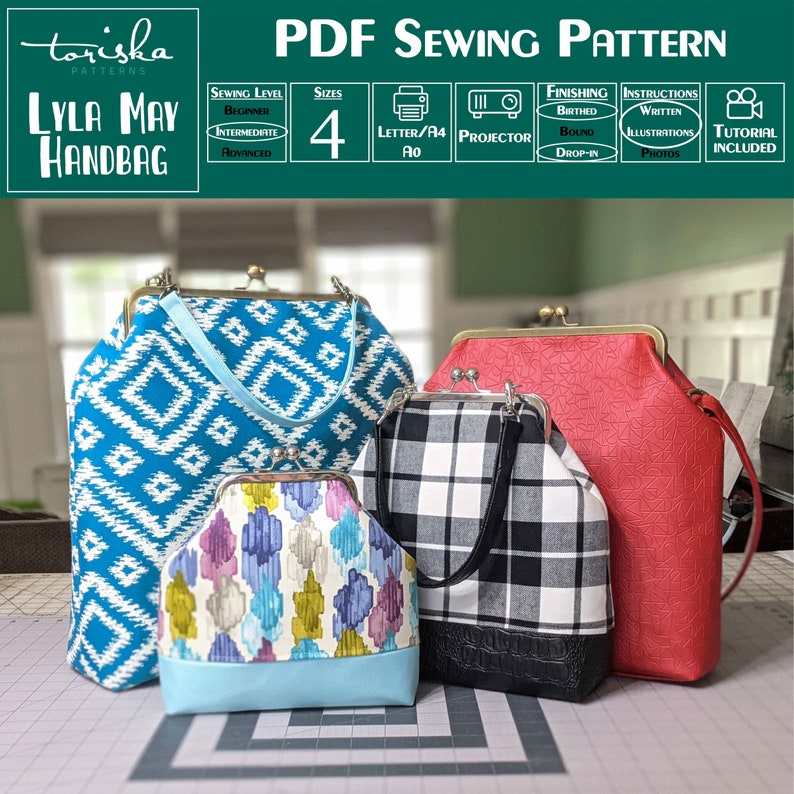 Rectangle frame handbag PDF sewing pattern, Lyla May Handbag by Toriska image 1